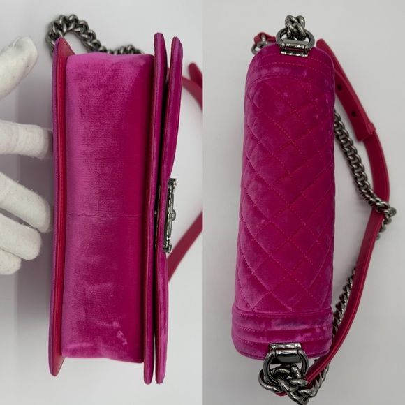 Authentic Chanel Hot pink velvet le boy medium flap - Picture 11 of 16